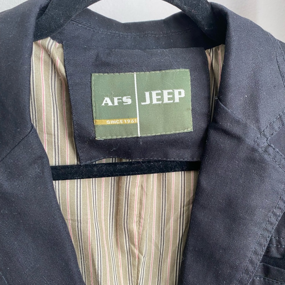 AFS Jeep Black Blazer Jacket Size 42 Chest Lines Canvas Patch‎ Elbows 2 Buttons - Picture 2 of 10